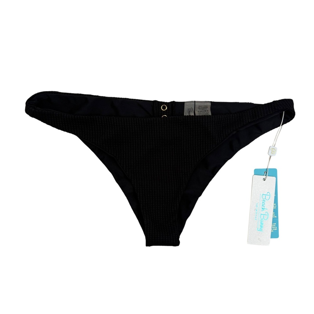 NWT Beach Bunny Bikini Bottoms Women 3XL Black Lola Skimpy Waffle Snap Back